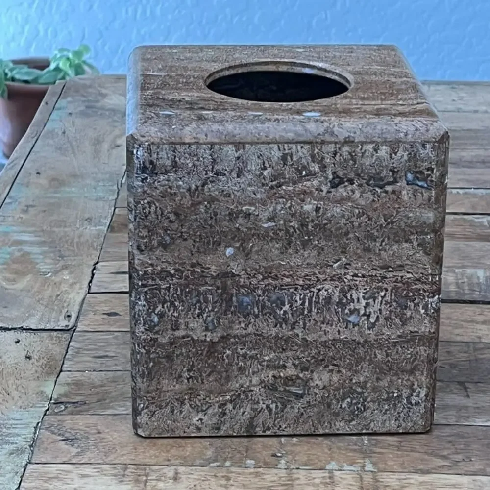 Waterstone Handmade Dark Travertine Marble Tissue Cover Natural Stone